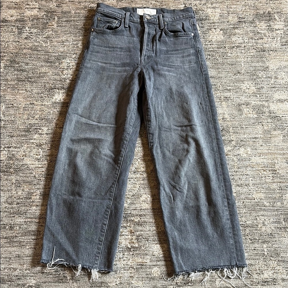 MOTHER Gray Frayed Hem Jeans
